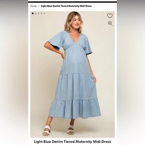 PinkBlush Light Blue Denim Tiered Maternity Midi Dress - Medium
